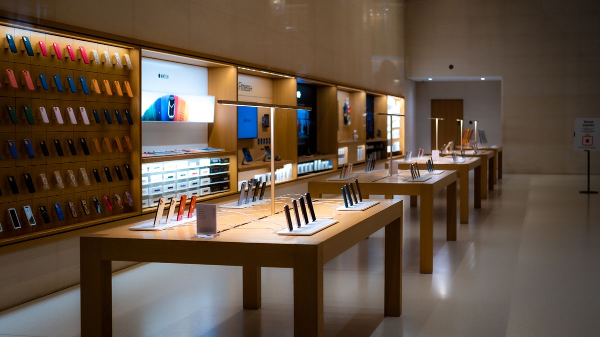 Smartphones on display in a phone shop