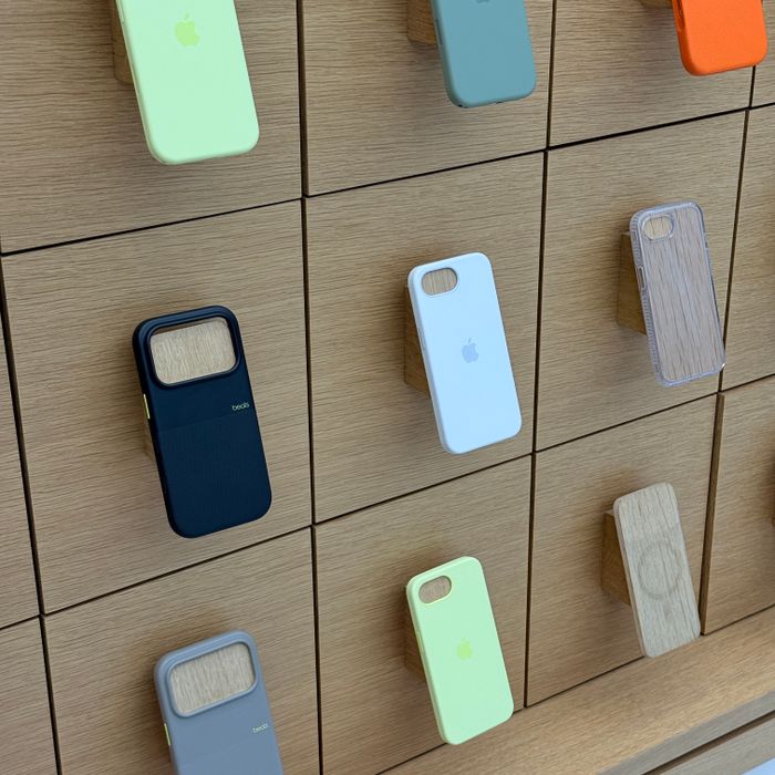 Colourful phone cases on a display wall